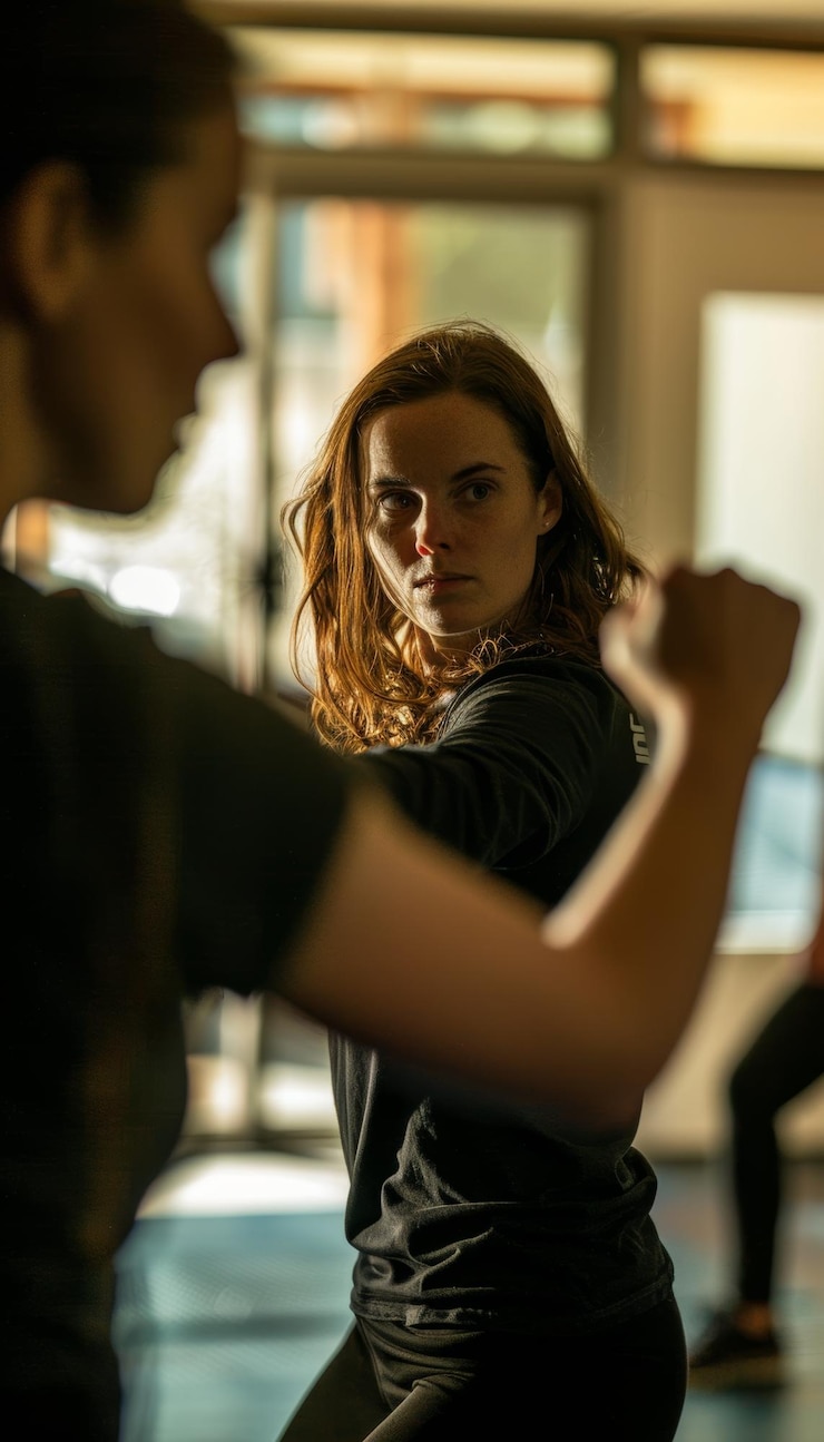 Person learning Krav Maga online via laptop